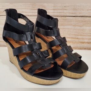 Brash Black Strappy Wedge Sandals Espadrille Platform